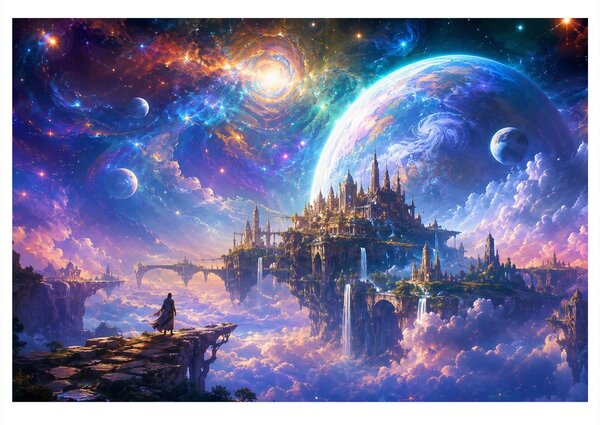 Quadro su tela – Città fantastica tra i pianeti