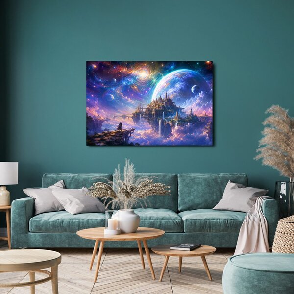 Quadro su tela – Città fantastica tra i pianeti