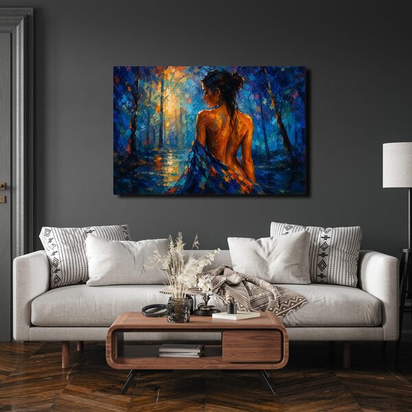 Quadro su tela – Donna nella foresta blu