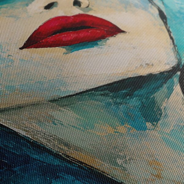 Quadro su tela – Ritratto turchese con labbra rosse