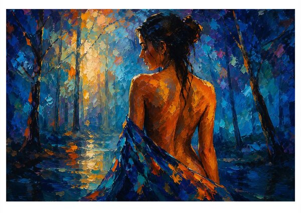 Quadro su tela – Donna nella foresta blu