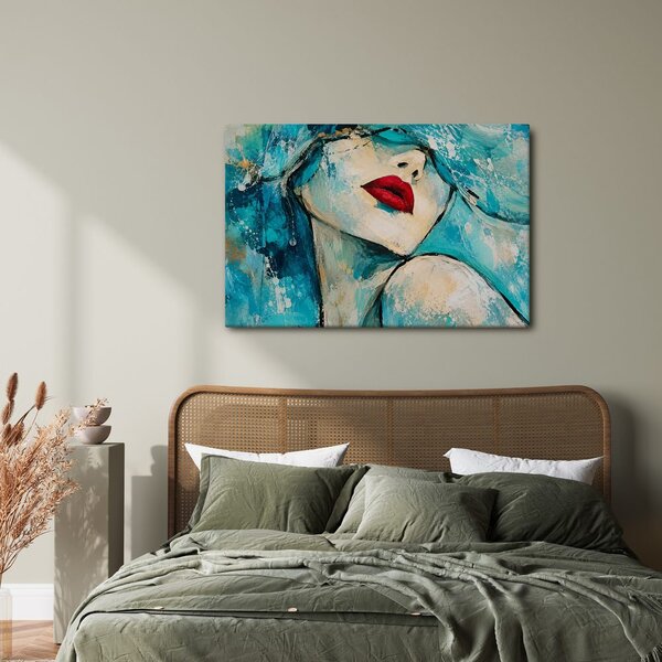 Quadro su tela – Ritratto turchese con labbra rosse