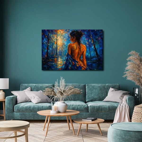 Quadro su tela – Donna nella foresta blu