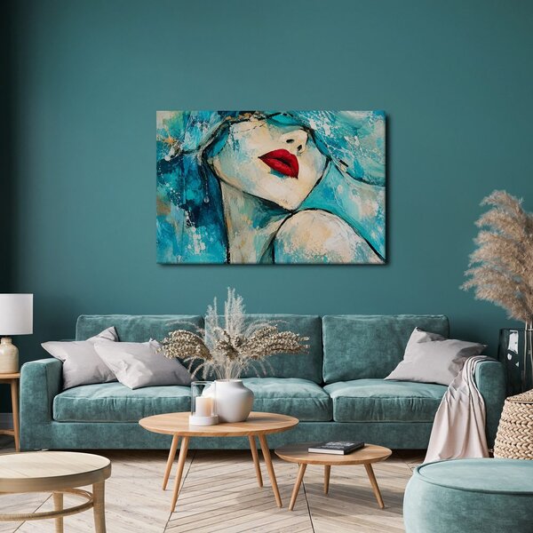 Quadro su tela – Ritratto turchese con labbra rosse