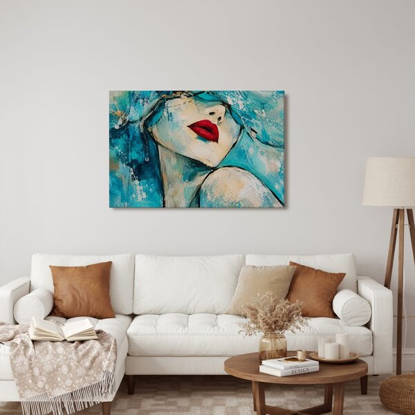 Quadro su tela – Ritratto turchese con labbra rosse