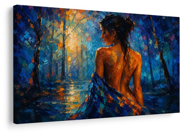 Quadro su tela – Donna nella foresta blu