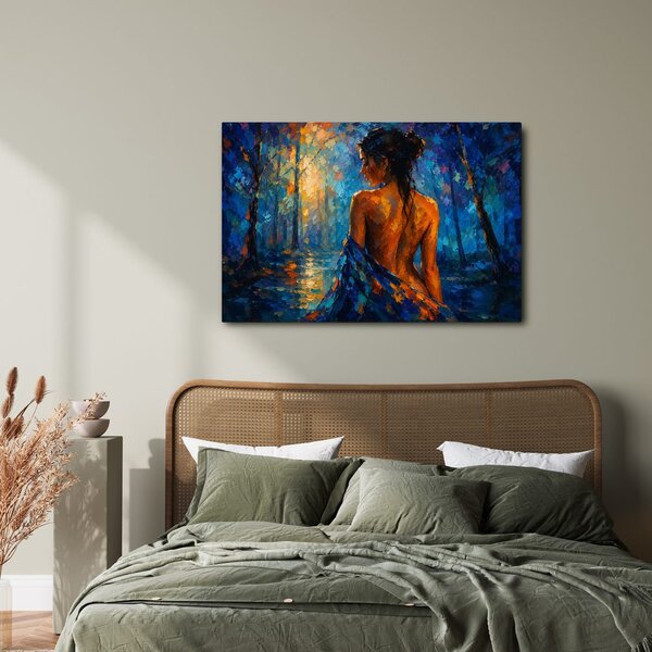 Quadro su tela – Donna nella foresta blu