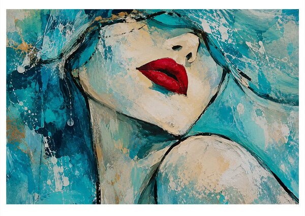 Quadro su tela – Ritratto turchese con labbra rosse