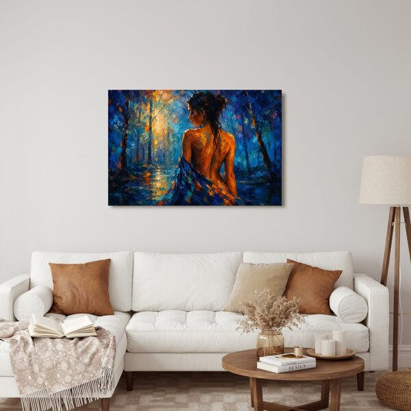 Quadro su tela – Donna nella foresta blu