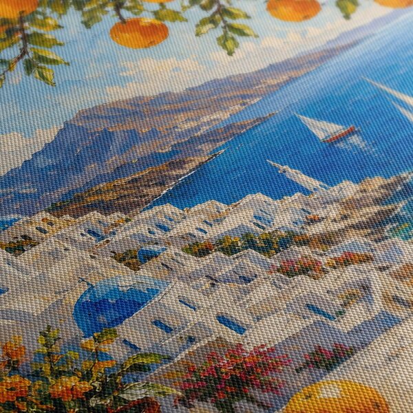 Quadro su tela – Costa di Santorini con arance