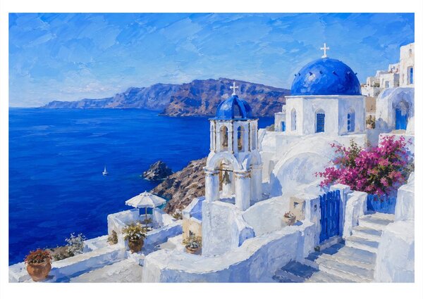 Quadro su tela – Cupole blu di Santorini