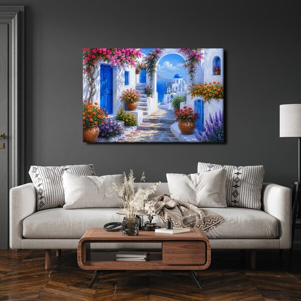 Quadro su tela – Vicolo greco con cupola blu