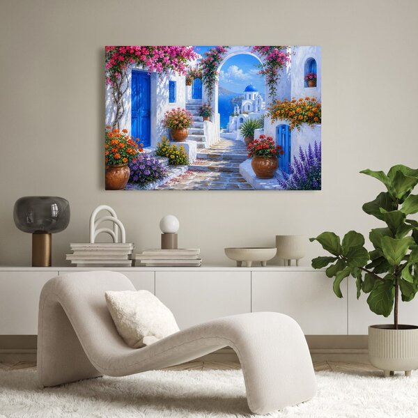 Quadro su tela – Vicolo greco con cupola blu