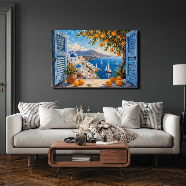 Quadro su tela – Costa di Santorini con arance