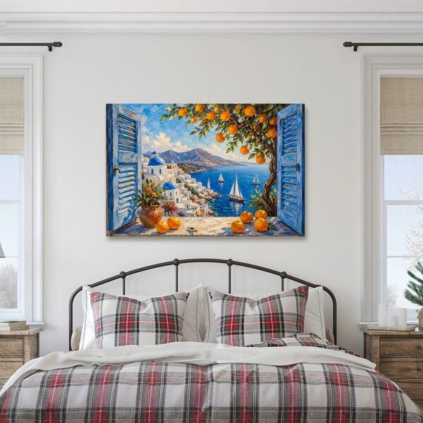 Quadro su tela – Costa di Santorini con arance