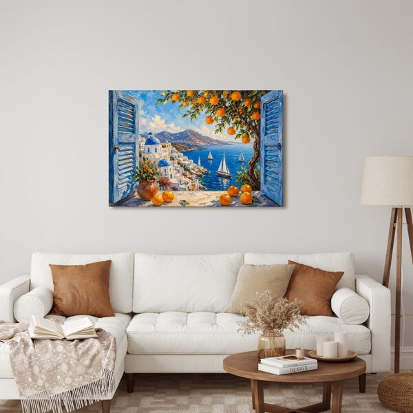 Quadro su tela – Costa di Santorini con arance