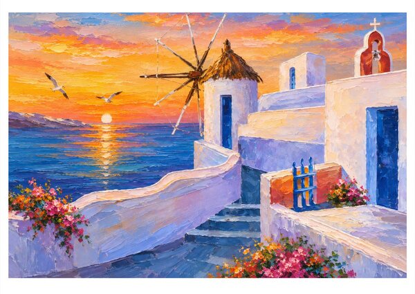 Quadro su tela – Isola greca al tramonto