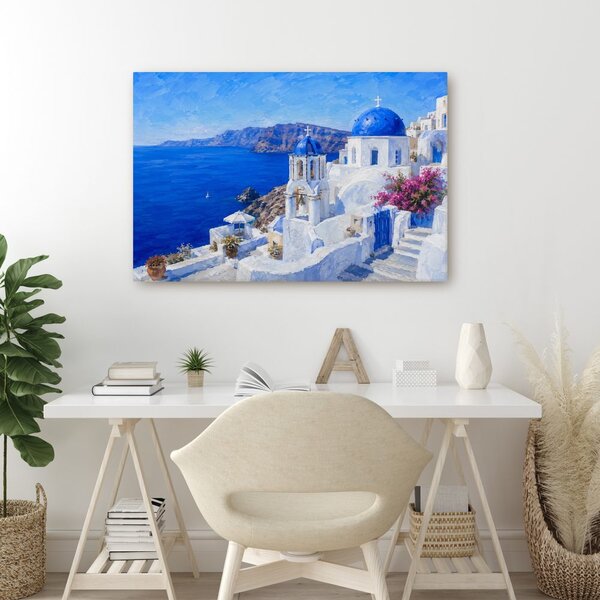 Quadro su tela – Cupole blu di Santorini