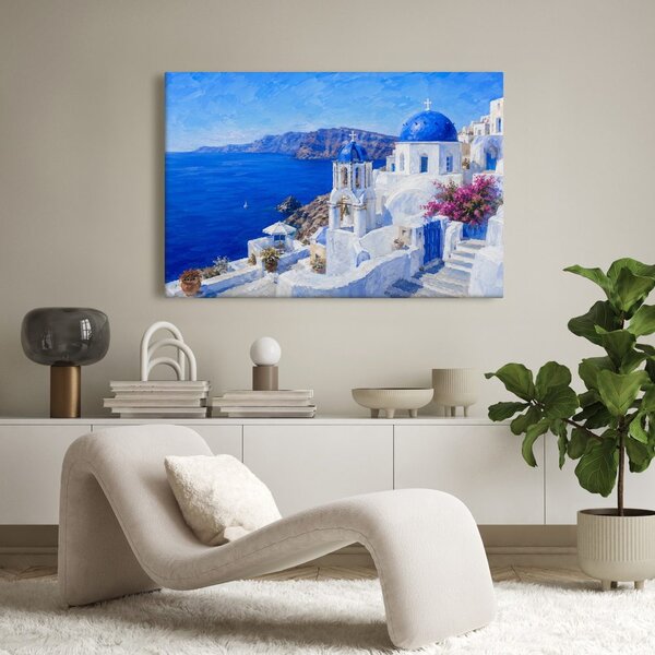 Quadro su tela – Cupole blu di Santorini