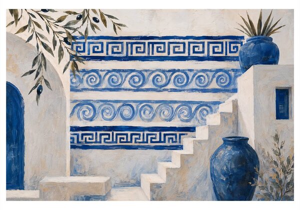Quadro su tela – Scalinata greca in eleganza bianco e blu