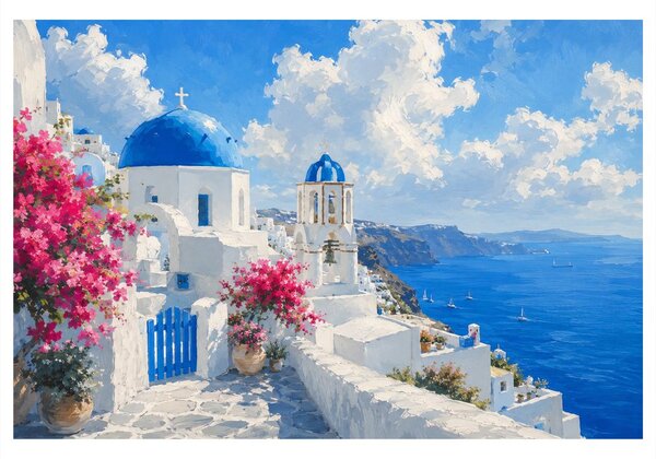 Quadro su tela – Cupole blu sul Mar Egeo