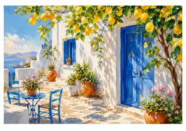 Quadro su tela – Angolo mediterraneo con albero di limoni