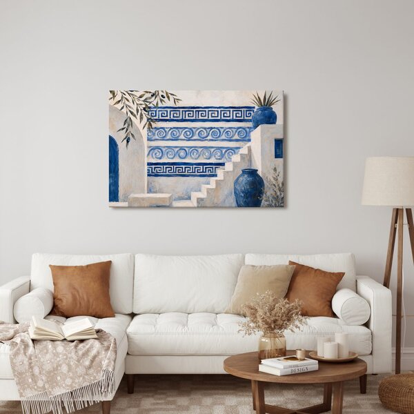 Quadro su tela – Scalinata greca in eleganza bianco e blu