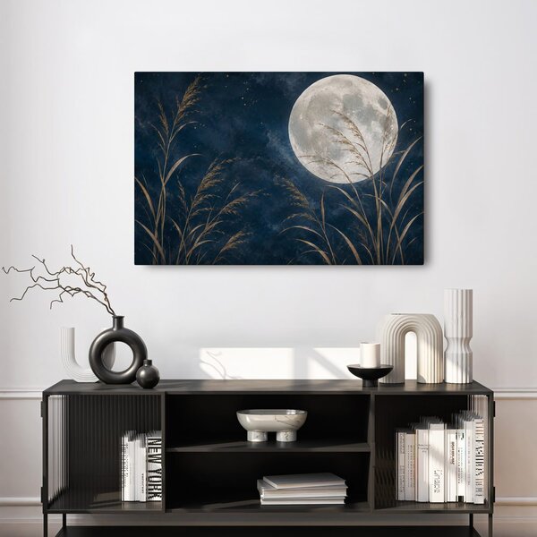 Quadro su tela – Notte lunare tra i canneti dorati
