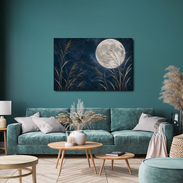 Quadro su tela – Notte lunare tra i canneti dorati
