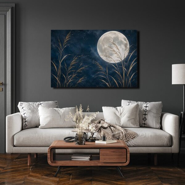 Quadro su tela – Notte lunare tra i canneti dorati