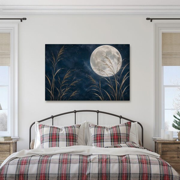 Quadro su tela – Notte lunare tra i canneti dorati