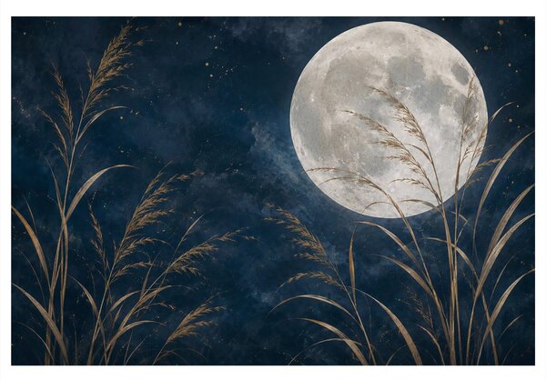 Quadro su tela – Notte lunare tra i canneti dorati