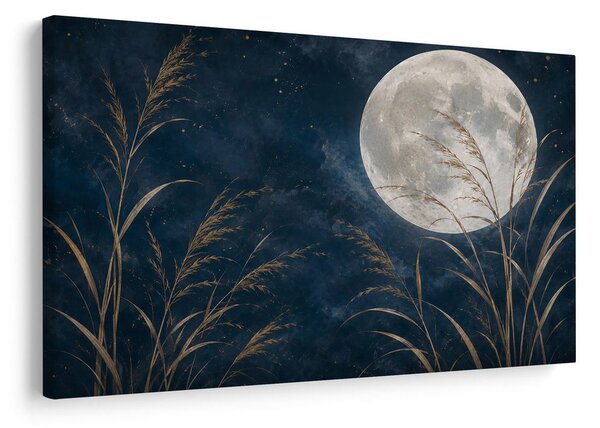 Quadro su tela – Notte lunare tra i canneti dorati