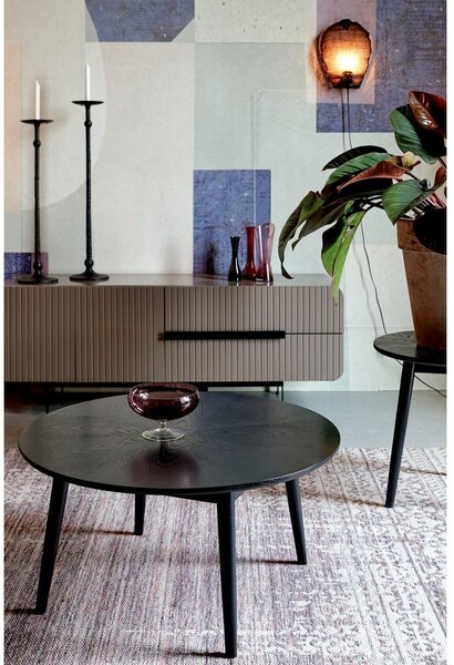 Tavolino da salotto rotondo nero con effetto rovere ø 80 cm Fabio – White Label