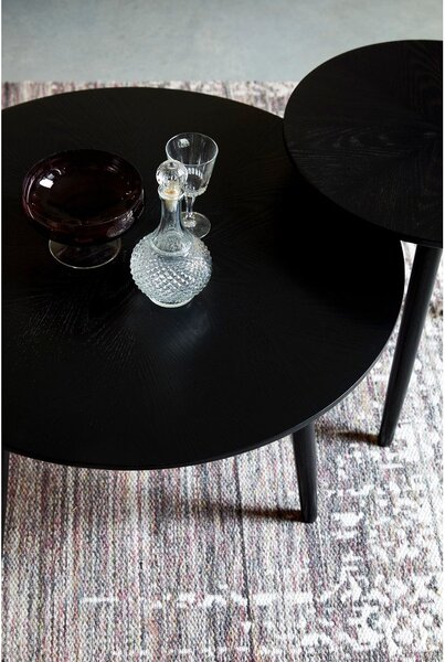 Tavolino da salotto rotondo nero con effetto rovere ø 80 cm Fabio – White Label