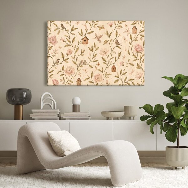 Quadro su tela – Dolci uccellini tra i fiori