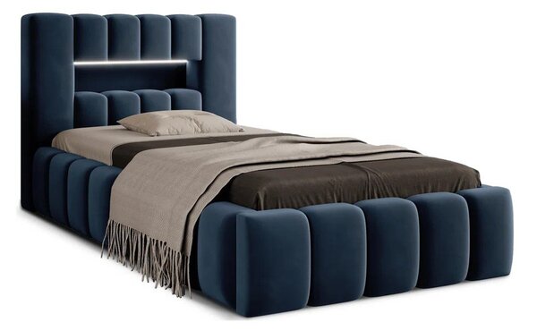Letto singolo imbottito blu scuro con contenitore con rete inclusa 90x200 cm Lamica – ELTAP