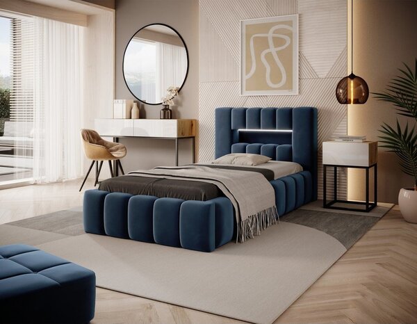Letto singolo imbottito blu scuro con contenitore con rete inclusa 90x200 cm Lamica – ELTAP