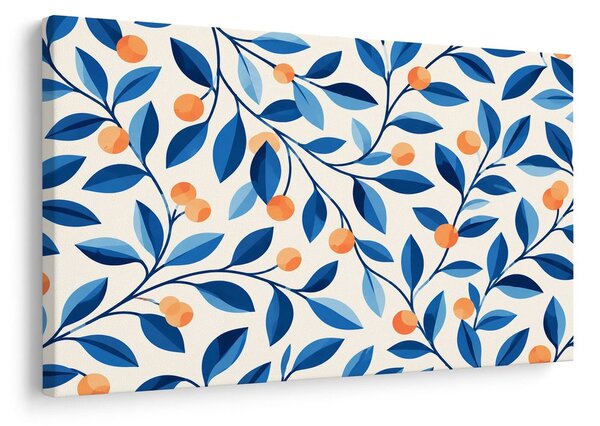 Quadro su tela – Foglie blu e frutti arancioni