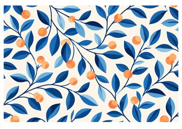 Quadro su tela – Foglie blu e frutti arancioni