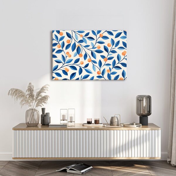 Quadro su tela – Foglie blu e frutti arancioni