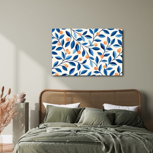 Quadro su tela – Foglie blu e frutti arancioni