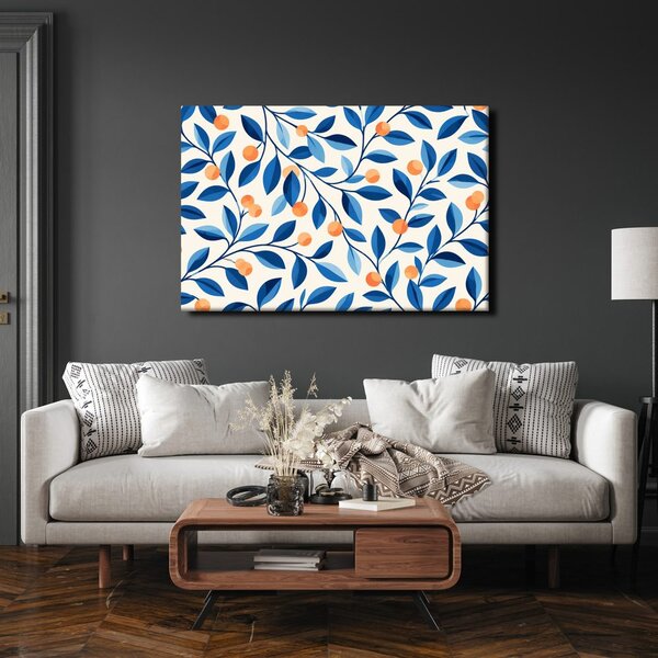 Quadro su tela – Foglie blu e frutti arancioni
