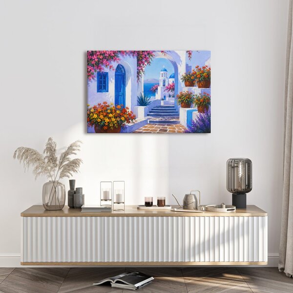 Quadro su tela – Angolo mediterraneo con cupola blu