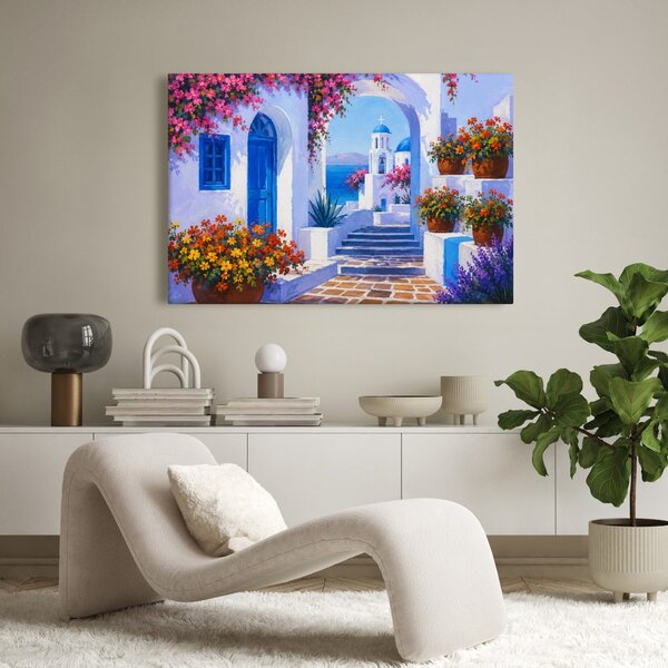Quadro su tela – Angolo mediterraneo con cupola blu