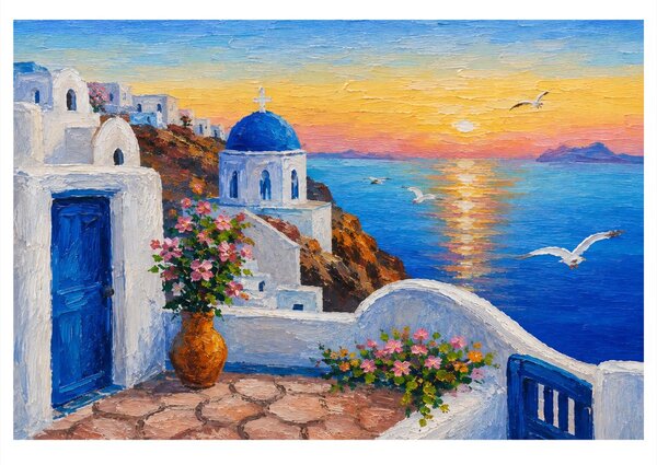 Quadro su tela – Costa greca al tramonto
