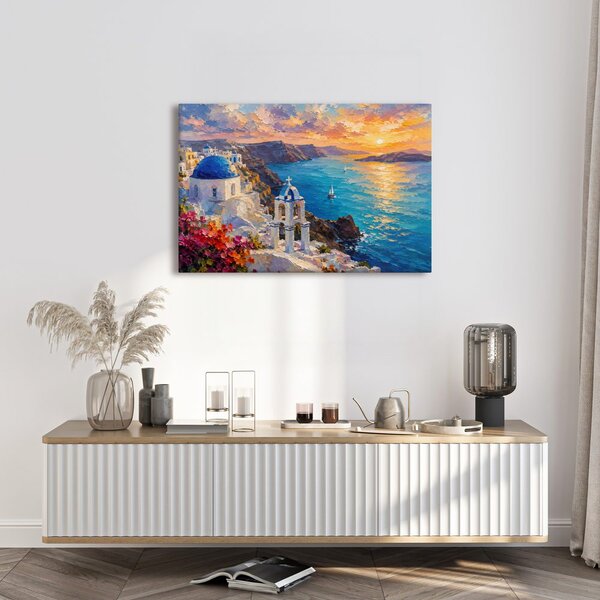 Quadro su tela – Costa di Santorini al tramonto