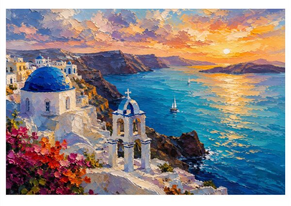 Quadro su tela – Costa di Santorini al tramonto