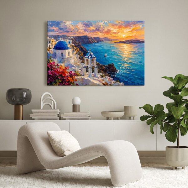 Quadro su tela – Costa di Santorini al tramonto