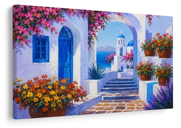 Quadro su tela – Angolo mediterraneo con cupola blu